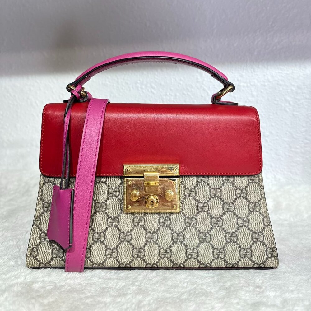 Gucci GG Logo Supreme With Top Handle Padlock Shoulder Bag Crossbody